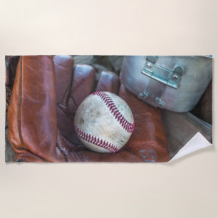 Vintage Baseball Mit and Ball Baseball  Glove Amer Beach Towel