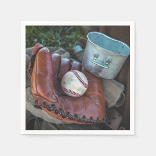 Vintage Baseball Mit and Ball Baseball Glove Amer Napkin