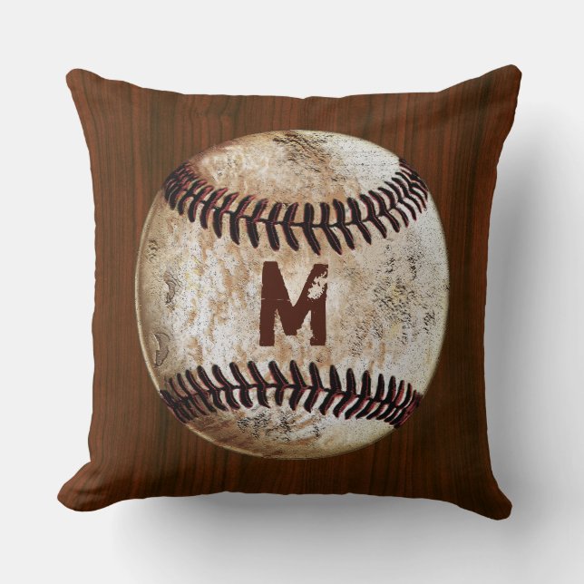 Vintage Baseball Monogrammed Throw Pillows for Him (Front)