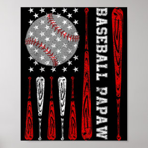 Vintage Baseball Papaw American Flag Baseball Poster