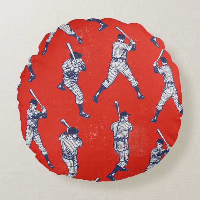 Vintage Baseball pattern Round Pillow (Front)