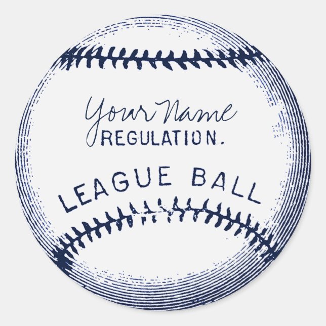 Vintage Baseball, personalized ball Classic Round Sticker (Front)