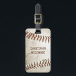 Vintage Baseball Personalized Luggage Tag<br><div class="desc">A photo of a worn vintage baseball provides the background for this personalized luggage tag. Add your name in distressed grunge sans serif font in a shade of reddish brown that matches the stitching. Customize the reverse side with your name and contact information in white on a matching reddish brown...</div>