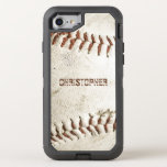 Vintage Baseball Personalized OtterBox Defender iPhone 8/7 Case<br><div class="desc">A photo of a worn vintage baseball provides the background for this personalized iPhone case. Add your name in distressed grunge sans serif font in a shade of reddish brown that matches the stitching. Ideal for the baseball or sports fan on your gift list.</div>