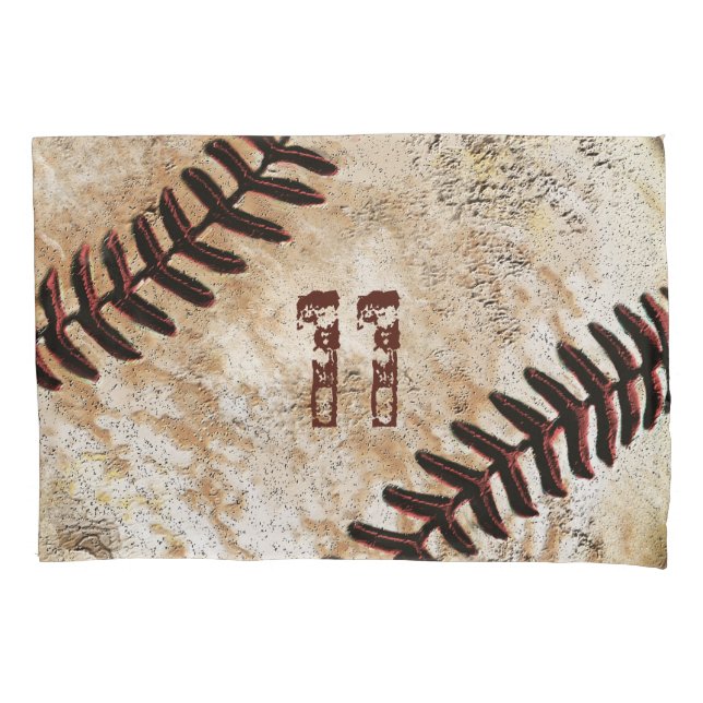 Vintage Baseball Pillow Case, Your Jersey Number Pillowcase (Front)