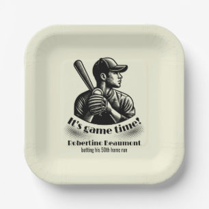 Vintage Baseball Player Men's 50th Birthday Paper Plate