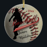 Vintage Baseball ⚾ Player - Red Ceramic Ornament<br><div class="desc">Baseball Player Christmas Ornaments. Makes a great personalized gift for a baseball player. ⭐ Please be sure the text is within the green dash safe line area. ⭐This Product is 100% Customizable. Graphics and text can be deleted, moved, resized, changed around, rotated, etc... 99% of my designs in my store...</div>