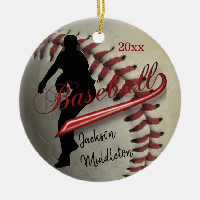 Vintage Baseball ⚾ Player - Red Ceramic Ornament (Front)