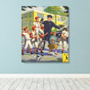 Vintage Baseball Players and Police Crossing Guard Canvas Print
