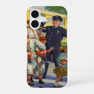 Vintage Baseball Players and Police Crossing Guard iPhone 16 Case
