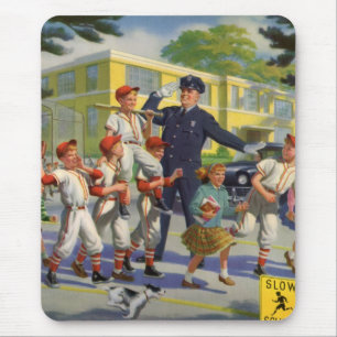 Vintage Baseball Players and Police Crossing Guard Mouse Pad