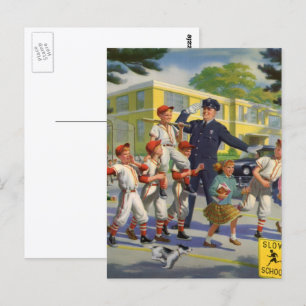 Vintage Baseball Players and Police Crossing Guard Postcard