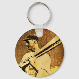 Vintage Baseball Players Oil Painting Key Chain