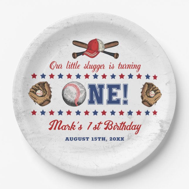 Vintage Baseball Rookie 1st Birthday Paper Plates  (Front)