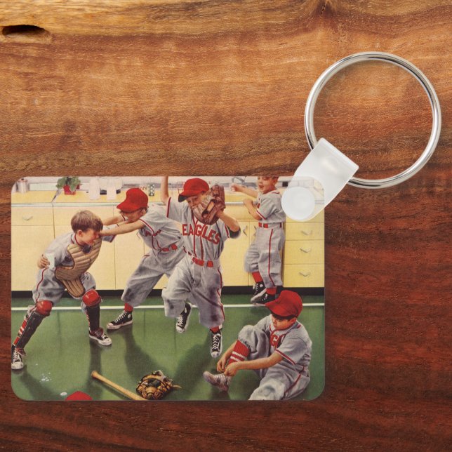 Vintage Baseball Sports Team, Boys Roughhousing Keychain (Front)
