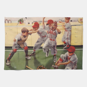 Vintage Baseball Sports Team, Boys Roughhousing Kitchen Towel
