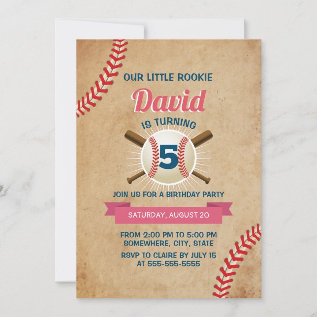 Vintage Baseball Sports Theme Birthday Party Invitation (Front)