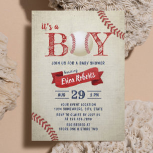 Vintage Baseball Sports Theme Boy Baby Shower Invitation