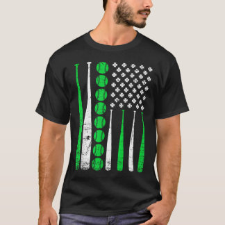 Vintage Baseball St Patricks Day American Flag T-Shirt
