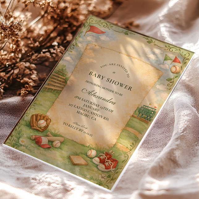 Vintage Baseball Storybook Baby Shower Acrylic Invitations (Creator Uploaded)
