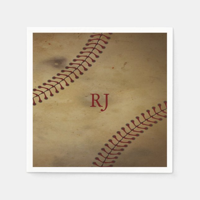Vintage Baseball with Name Napkin (Front)