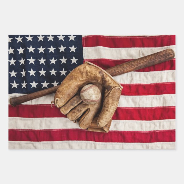 Vintage Baseball Wrapping Paper Sheet (Front)