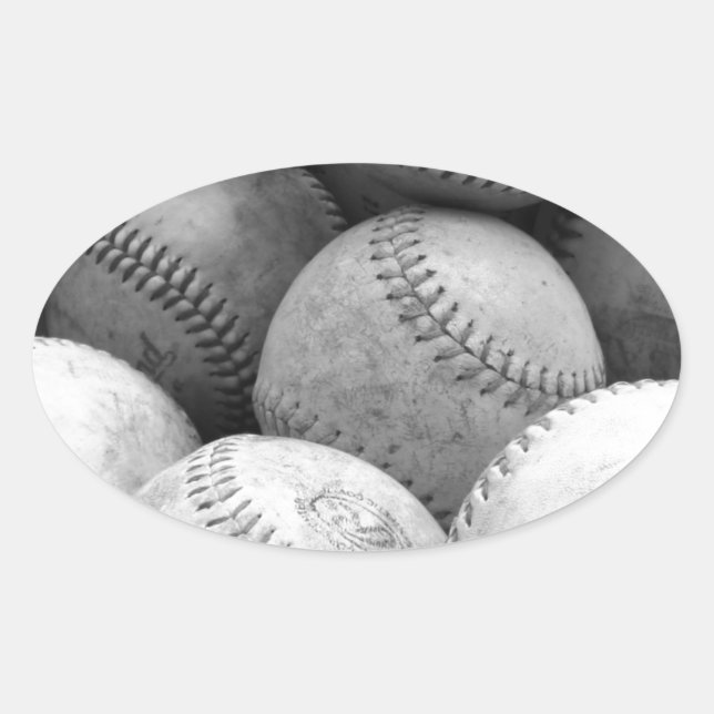 Vintage Baseballs in Black and White Oval Sticker (Front)