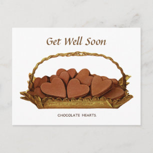 Vintage Basket of Chocolate Hearts Get Well Soon Postcard