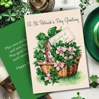 Vintage Basket of Flowers Custom St. Patrick's Day Holiday Card