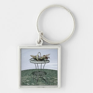 Vintage Basket of Flowers Keychain