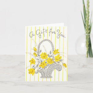 Vintage Basket of Yellow Roses Card