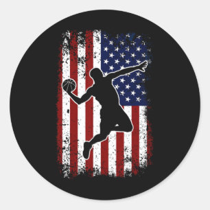 Vintage Basketball 4th of July USA American Flag B Classic Round Sticker