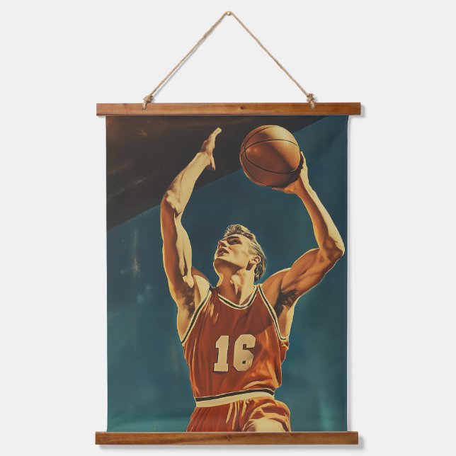 Vintage Basketball Action Shot Hanging Tapestry (Front)