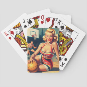 Vintage Basketball Girl Playing Cards