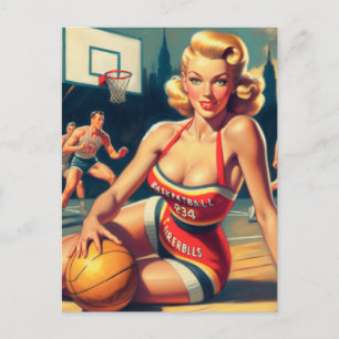 Vintage Basketball Girl Postcard