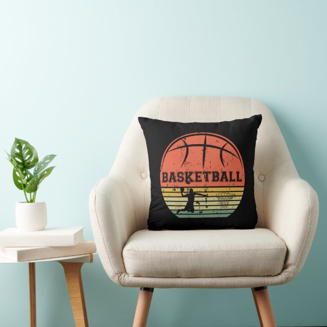 Vintage Basketball Player Slam dunk  Throw Pillow (Chair)