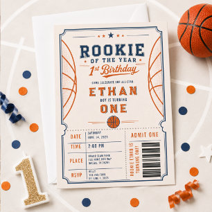 Vintage Basketball Rookie of the Year 1st Birthday Invitation