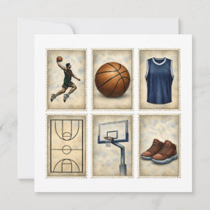 Vintage Basketball Stamps Sports Collection Thank You Card
