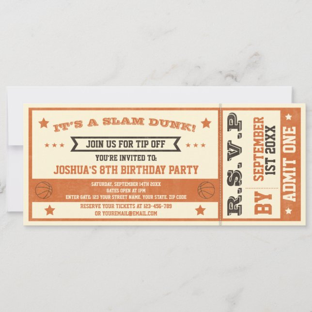Vintage Basketball Ticket Birthday Invitation (Front)