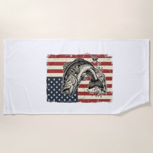 Vintage Bass Fishing American Flag Shirt Design_1 Beach Towel