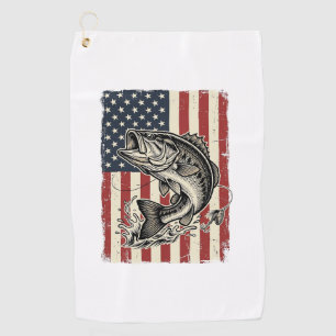 Vintage Bass Fishing American Flag Shirt Design_1 Golf Towel