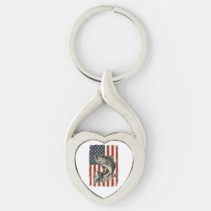 Vintage Bass Fishing American Flag Shirt Design_1 Keychain