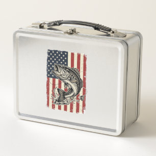 Vintage Bass Fishing American Flag Shirt Design_1 Metal Lunch Box