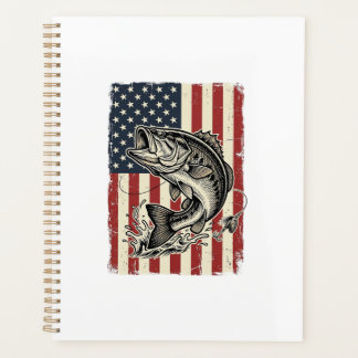 Vintage Bass Fishing American Flag Shirt Design_1 Planner