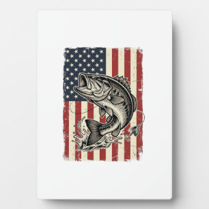 Vintage Bass Fishing American Flag Shirt Design_1 Plaque