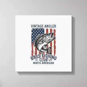 Vintage Bass Fishing American Flag Shirt Design (2 Canvas Print
