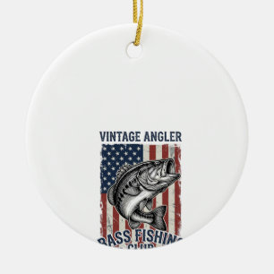 Vintage Bass Fishing American Flag Shirt Design (2 Ceramic Ornament