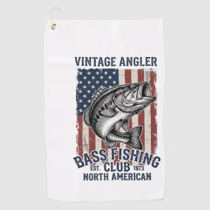Vintage Bass Fishing American Flag Shirt Design (2 Golf Towel
