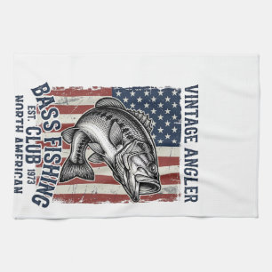Vintage Bass Fishing American Flag Shirt Design (2 Kitchen Towel