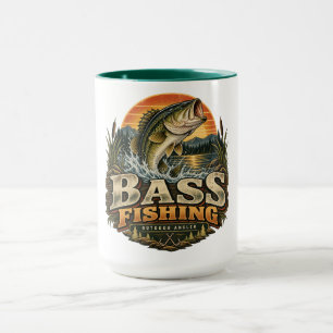 Vintage Bass Fishing Sunrise Mug